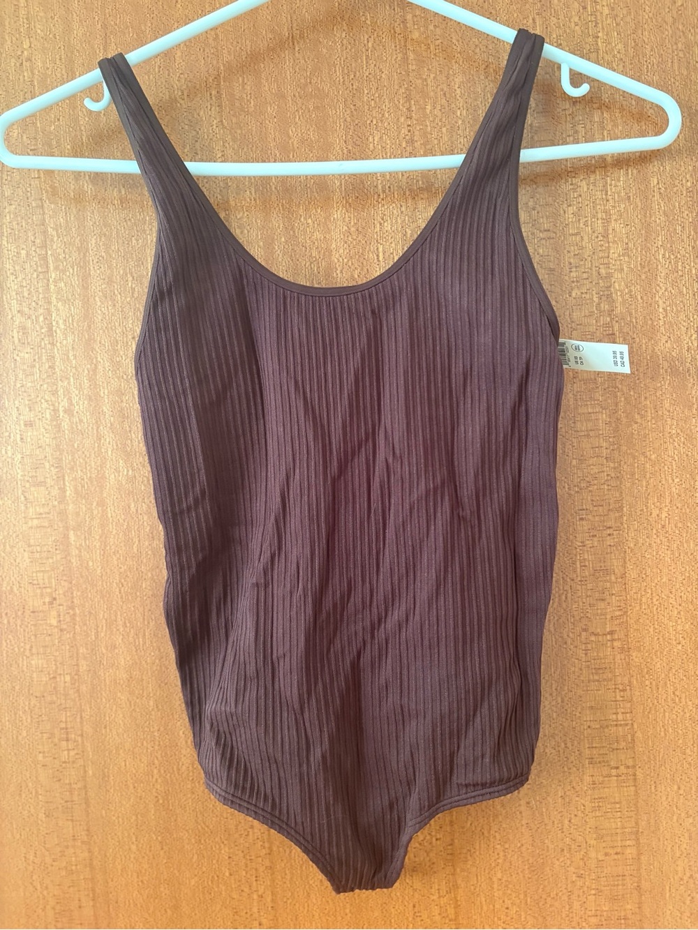 aerie Chocolate Ribbed Scoop Neck Tank Bodysuit